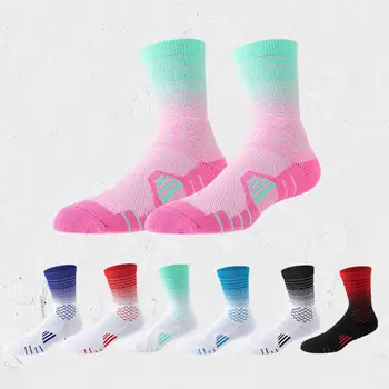 1 пара баскетбольных носков, нескользящие спортивные носки, впитывающие пот, дышащие эластичные высокие носки, 3D вязаные футбольные носки для бега Изображение