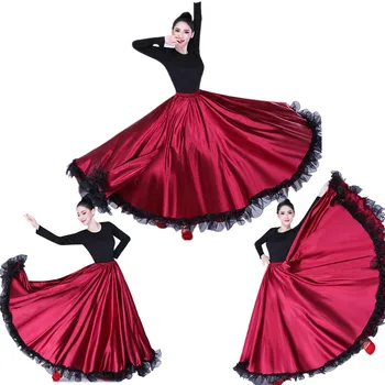 1 шт./лот, костюмы для танца живота для взрослых женщин, юбка для испанских танцев для корриды, юбка с большими свингами, юбка для выступлений Изображение