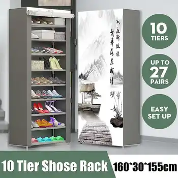 10-слойный простой обувной шкаф, собранный своими руками, Компактная полка-органайзер для обуви, Шкаф для хранения в общежитии, Пылезащитная стойка для обуви Изображение