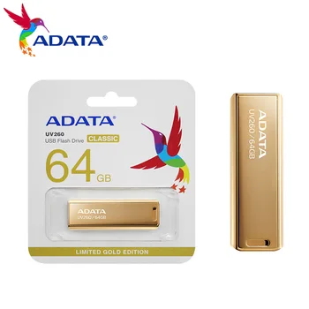 100% Оригинальный USB-накопитель ADATA UV260 64 ГБ 32 ГБ Высокоскоростной Золотой Флешки Металлический USB 2.0 Memory Stick Портативный Мини-U-Диск Изображение