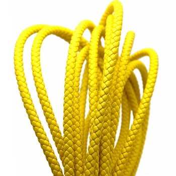 2 м/лот Приблизительно: 5 мм/6 мм Желтая круглая плетеная кожаная веревка, струны, шнуры для изготовления ювелирных изделий из ожерелья, браслета своими руками Изображение