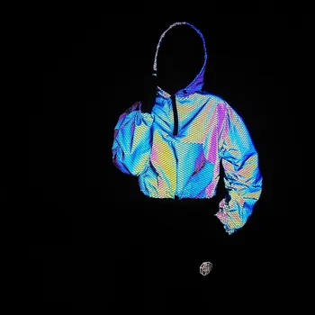 2021 Красочная светоотражающая укороченная куртка Женская Мода Сексуальный пуловер Harajuku Радужного цвета Светоотражающие куртки Chaquetas Изображение