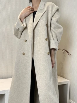 2022 Зимнее Новое Корейское Шерстяное Пальто, Модное Женское Повседневное Теплое Свободное Двубортное Кашемировое Пальто, Длинное Шерстяное Пальто E101 Изображение