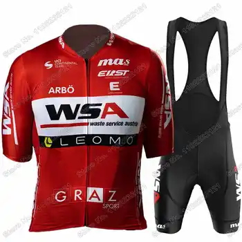 2023 WSA Graz pb Комплект Велосипедной Майки Leomo Team Мужская Велосипедная одежда Летние Рубашки для шоссейных велосипедов Костюм Велосипедный Нагрудник Шорты MTB Одежда Изображение