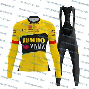 2023 Комплект велосипедной майки Jumbo Visma Велосипедные рубашки Костюм Женская одежда Велосипедный нагрудник с длинным рукавом Дышащие Майо Кюлоты Изображение