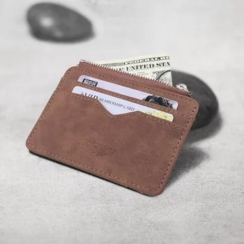 2023 Мужской кошелек-визитница из новой матовой кожи, короткий карман для нескольких карт, простой и высококачественный Изображение