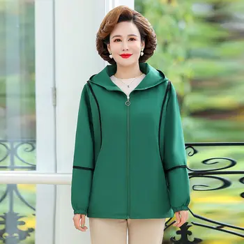 2023 Новая весенне-осенняя женская винтажная Корейская однотонная куртка с капюшоном на молнии, женские модные повседневные топы с длинными рукавами X50 Изображение