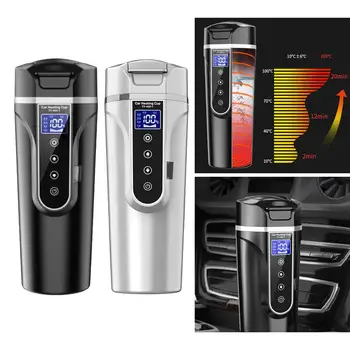 450 мл Автомобильный чайник нагреватель 12 В/24 В Электрический чайник с цифровым дисплеем с цифровым дисплеем для путешествий на автомобиле, кофе, горячая вода, чай, нержавеющая сталь 304 Изображение