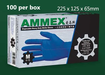 AMMEX 100 за коробку, новые прочные перчатки из синего нитрилового каучука, утолщенные ПВХ, многофункциональные, антикоррозийные, без пыли, перчатки Изображение