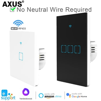 AXUS eWeLink ЕС/США Настенный Выключатель света WiFi Сенсорный Умный Переключатель Без Нейтрального Провода 110-220 В Поддержка Alexa Google Home Изображение