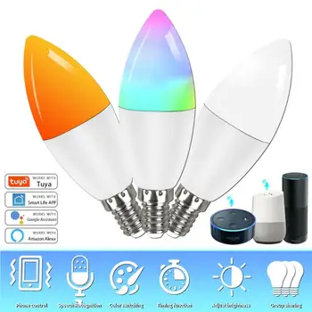 Aubess Tuya Wifi Умная лампочка E14 Candle Lamp RGB + CW + WW 5/7/9 Вт Приложение Smart Life Голосовое Управление, Совместимое с Alexa Google Home Изображение