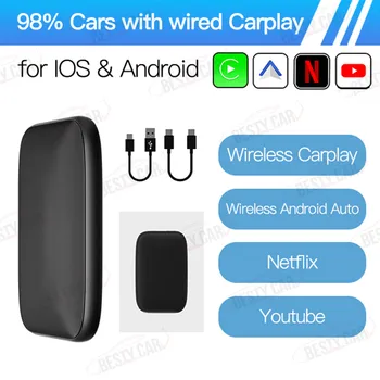 Bestycar Проводной и беспроводной Автомобильный адаптер Carplay AI box Android Auto Adapter с Netflix YouTube Для Воспроизведения мультимедиа на универсальной автомобильной SD-карте Изображение