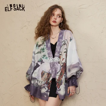 ELFSACK, Тонкие куртки с полной печатью, женские весенне-летние Свободные повседневные куртки 2023 Изображение