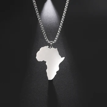 EUEAVAN Хип-хоп Африка Карта Африки Ожерелье-подвеска из нержавеющей стали Шкатулка-цепочка ожерелья Старинные Простые ювелирные изделия Подарок для женщины Изображение
