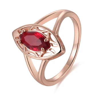 FJ Женские овальные круглые Обручальные кольца из розового золота 585 пробы с красным камнем, ювелирные изделия Изображение