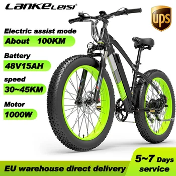 LANKELEISI XC4000 1000W Электрический Велосипед 26 дюймов 48V Fat Tire Велосипед Fat Beach POWER ELECTR BIKE 15AH Горный Ebike Изображение