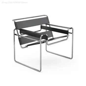 Nordic Light Роскошное Итальянское седло из нержавеющей стали Vassili, Кожаное дизайнерское кресло, Одноместный диван, кресло с откидной спинкой Изображение