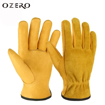 OZERO Мужские и женские Рабочие перчатки из воловьей кожи для садовой сварки, защита безопасности, механика для многоцелевых, износостойких работ Изображение