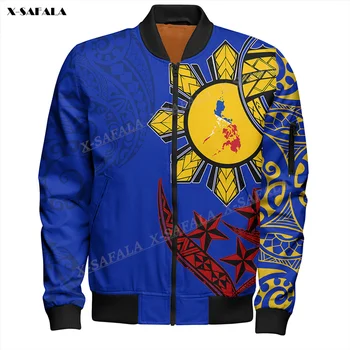 Philippines Sun С рисунком в виде трех звезд, мужская толстая куртка с 3D-принтом, сделанная своими руками на заказ, Модное повседневное крутое пальто на молнии Изображение