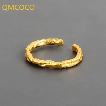 QMCOCO Серебряная фольга в складку, простые кольца с вогнуто-выпуклой поверхностью, регулируемые кольца для женщин, ювелирные украшения, Аксессуары Изображение