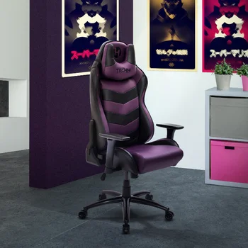 Techni Sport TS-61 Эргономичный стул для видеоигр в стиле гонщика с высокой спинкой\  Фиолетовый/черный Черный PU [на складе в США] Изображение