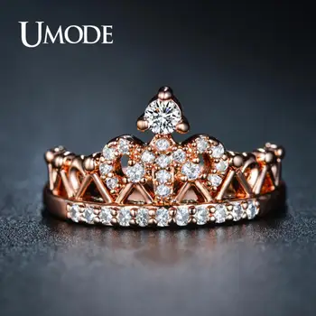 UMODE, Новая Модная Корона, Моделирование дизайна Для женщин, Металлическое кольцо, Медь, Кубический цирконий, Высококачественный подарок для девушки UR0217 Изображение