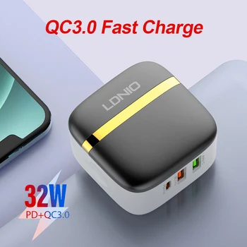USB-зарядное устройство мощностью 32 Вт для Iphone 12 11 Samsung Xiaomi Mobile Charger QC3.0, зарядное устройство для быстрой зарядки Type C, 3 порта, быстрое зарядное устройство Изображение