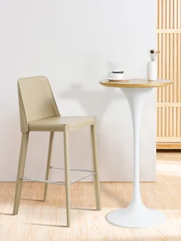 Yike Le современный простой бытовой барный стул, высокий табурет, барное седло, кожаное кресло, высокий стол и стул, кафе-барный стул Изображение
