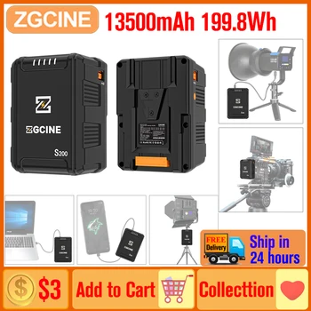 ZGCINE ZG-S200 V Mount Battery 13500 мАч Литиевая Батарея с V-Образным Замком Быстрая Зарядка для Зеркальных Камер Смартфонов Ноутбуков Видеосигналов Изображение