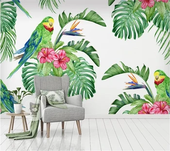 beibehang Пользовательские обои 3d фреска тропические акварельные цветы и птицы фон стены гостиная спальня обои 3d фреска Изображение