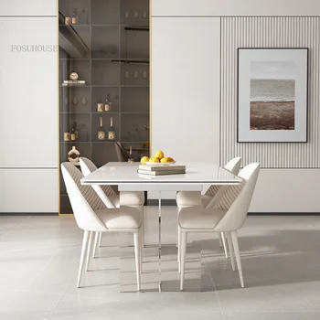 Акриловые Раздвижные Обеденные столы для квартиры, Мебель для дома из каменной плиты, Обеденный стол, Современный минималистичный Дизайнерский Прямоугольный стол Изображение