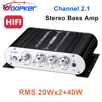 Аудиоусилитель Woopker ST-838 2.1-Канальный Сабвуфер Стерео Усилитель Низких частот RMS 20Wx2 + 40W Мини-Усилители класса D Медиаплеер Изображение