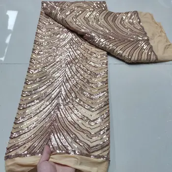 Африканская кружевная ткань 2023, новейшая золотая индийская ткань сари, высококачественная кружевная ткань из тюля с блестками для свадебного платья YYZ239 Изображение