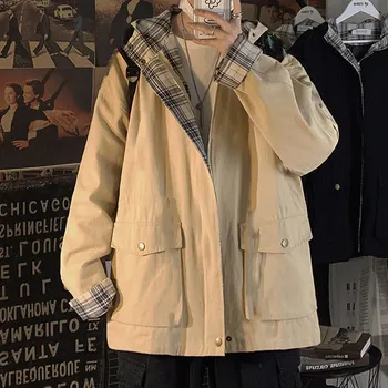 Базовые куртки, Женские пальто с капюшоном, Осенние Лоскутные куртки, Пара BF, уличная куртка-карго, Женские джемперы Оверсайз 2021 г. Изображение