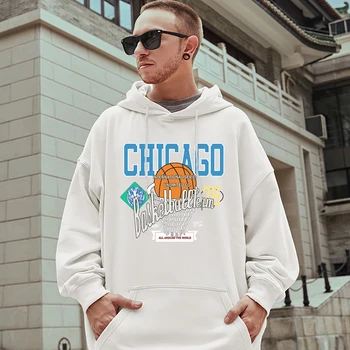 Баскетбольная команда Чикаго Мужчины С капюшоном Уличная Мягкая Уличная одежда Оверсайз Тренд Индивидуальности Толстовка Эстетичная Свободная Мужская Спортивная одежда Изображение