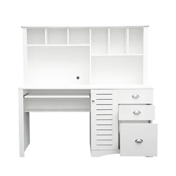 Белая мебель для гостиной, домашний офисный стол с книжными полками и выдвижными ящиками, компьютерный стол в современном минималистичном стиле Изображение