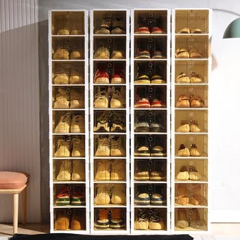 Бесплатная установка обувной коробки прозрачный выдвижной ящик для хранения обуви обувной шкаф экономия места для хранения складной стеллаж для обуви Изображение