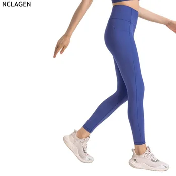 Брюки для йоги NCLAGEN с высокой талией и карманом, Высокоэластичные спортивные укороченные брюки для тренировок, для бега в тренажерном зале, сексуальные дышащие брюки для фитнеса Изображение