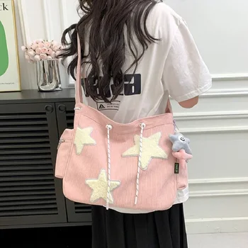 Вельветовая сумка с пентаграммой для милой японской девушки, универсальная сумка через плечо, женская сумка, сумочка Изображение