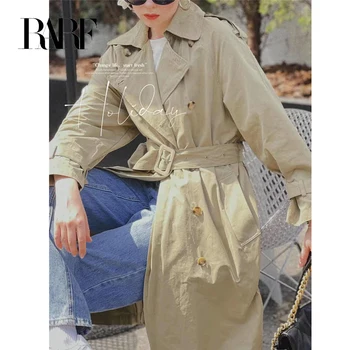 Весенне-осенний новый классический женский тренч на двух пуговицах RARF, тренч-жакет, винтажное пальто средней длины с поясом Изображение