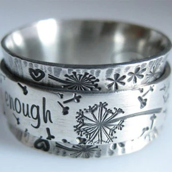 Винтажное серебряное кольцо с гравировкой в виде Одуванчика и надписью I Am Enough Inspiration Кольца для мужчин и женщин, украшения для панк-вечеринок Изображение