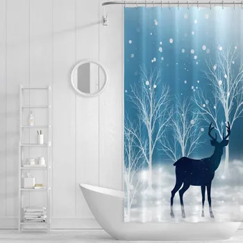 Водонепроницаемая занавеска для душа синего цвета в скандинавском стиле, занавеска для ванны, аксессуары для ванной Комнаты, домашний Текстиль Изображение