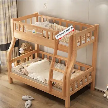 Высокая и Низкая двухъярусная кровать в минималистичном современном стиле из массива дерева, 1,2-метровая кровать для матери и ребенка в спальне, мебель для маленькой квартиры Изображение