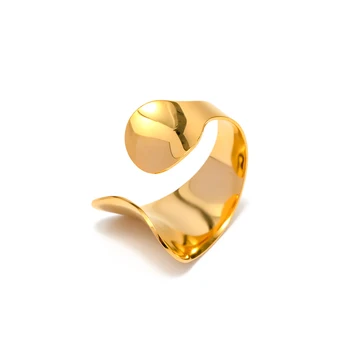 Геометрические украшения Uworld Неправильной формы с широкой поверхностью Открытое кольцо Lucky Wealth Ring для женщин из 18-каратного золота с Pvd-покрытием Стильный дизайн Anil Изображение