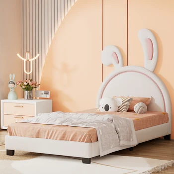 Двухразмерная кожаная кровать-платформа с орнаментом в виде кролика Изображение