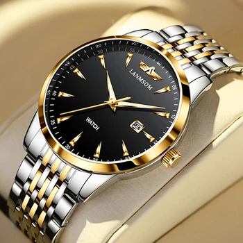 Деловые часы для мужчин, роскошные Оригинальные Водонепроницаемые Спортивные Кварцевые Золотые мужские наручные часы Relogio Masculino 2023 Изображение