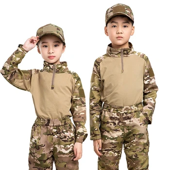 Детская камуфляжная форма, костюм с длинными рукавами, костюм для летнего лагеря военной подготовки в детском саду в качестве тренировочной формы лягушки Изображение