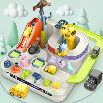 Детские мини-игрушки для железнодорожных вагонов, гоночные автомобили, механическая приключенческая настольная игра, игрушка для взаимодействия родителей и ребенка, подарок для детей Изображение