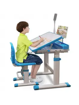 Детский обучающий стол простой обучающий письменный стол для учащихся начальной школы домашний стол с подъемным хозяйственным столом и стулом Изображение
