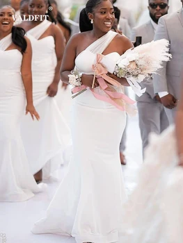 Длинные Белые Платья Подружек невесты с одним плечом 2022 года для Чернокожих Девочек, Свадебное Платье Vestido De Fiesta De Boda Robe Du Soiree Изображение